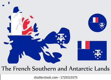 Shape map and flag of The French Southern and Antarctic Lands country. Eps.file.