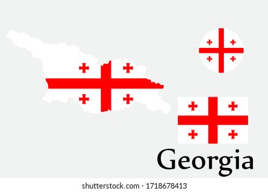 Shape map and flag of Georgia country. Eps.file.