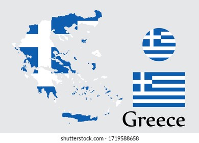 Shape map and flag of Greece country. Eps.file.
