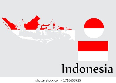 Shape map and flag of Indonesia country. Eps.file.