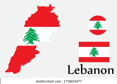 Shape map and flag of Lebanon country. Eps.file.