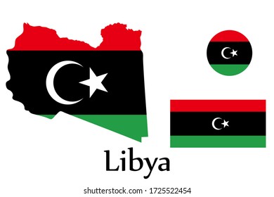 Shape map and flag of Libya country. Eps.file.