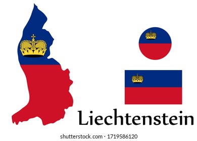 Shape map and flag of Liechtenstein country. Eps.file.