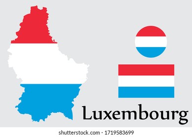 Mapa de formas y bandera del país luxemburgués. Eps.file.