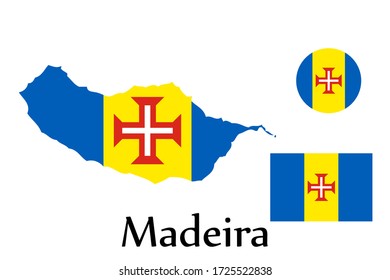 Shape map and flag of Madeira country. Eps.file.