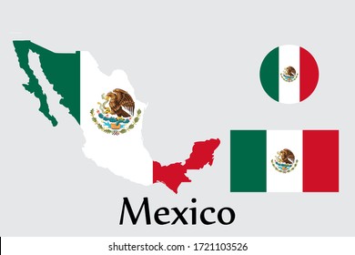 Shape Map And Flag Of Mexico Country. Eps.file.