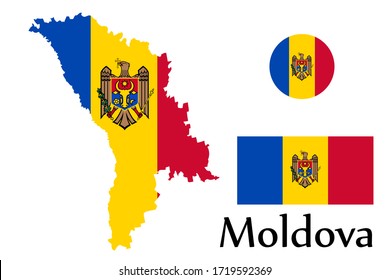 Shape map and flag of Moldova country. Eps.file.