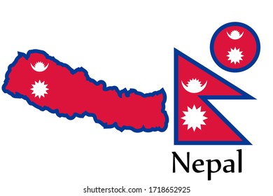 Shape map and flag of Nepal country. Eps.file.
