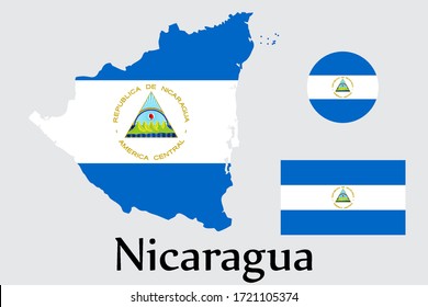 Shape map and flag of Nicaragua country. Eps.file.