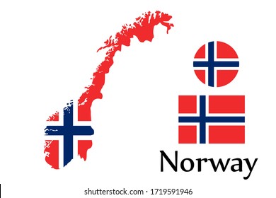 Shape map and flag of Norway country. Eps.file.