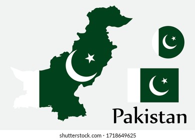 Shape map and flag of Pakistan country. Eps.file.