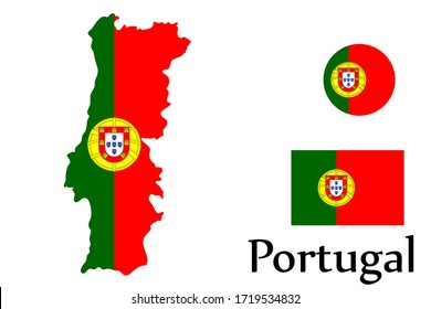 Shape map and flag of Portugal country. Eps.file.
