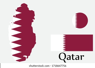 Shape map and flag of Qatar country. Eps.file.