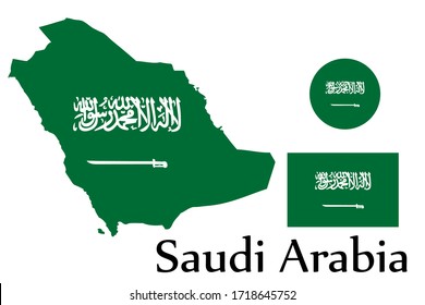 Shape map and flag of Saudi Arabia country. Eps.file.