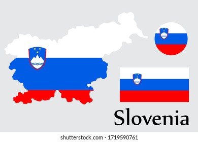 Mapa de formas y bandera del país de Eslovenia. Eps.file.