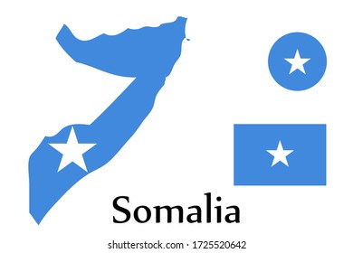 Mapa de forma y bandera del país somalí. Eps.file.