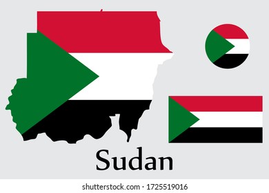 Shape map and flag of Sudan country. Eps.file.