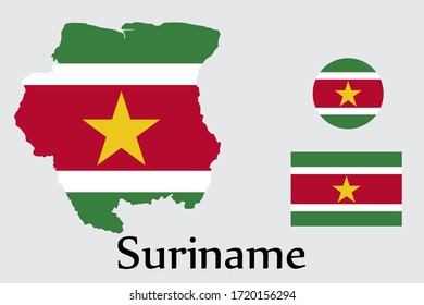 Shape map and flag of Suriname country. Eps.file.