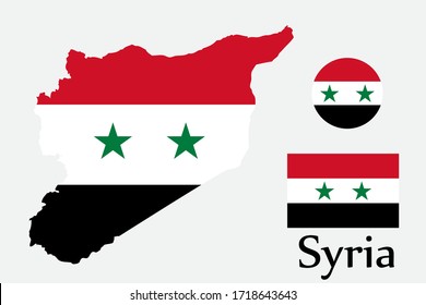 Shape map and flag of Syria country. Eps.file.