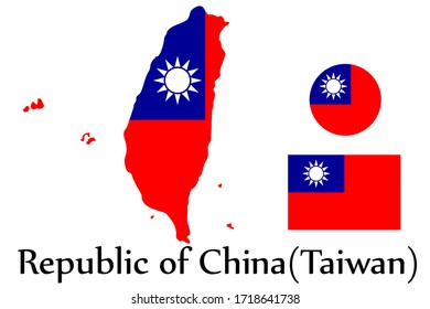 Shape map and flag of Taiwan country. Eps.file.