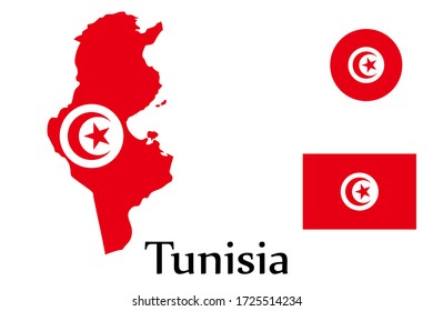 Shape map and flag of Tunisia country. Eps.file.