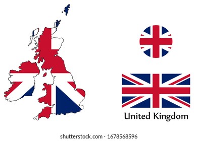 Shape map and flag of United Kingdom country. Eps.file.