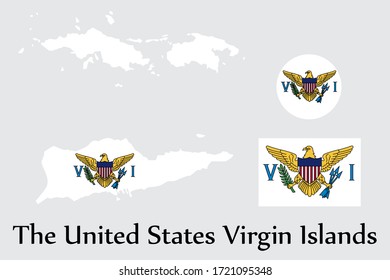 Mapa de formas y bandera del país de las Islas Vírgenes de los Estados Unidos. Eps.file.