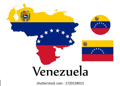 Shape map and flag of Venezuela country. Eps.file.