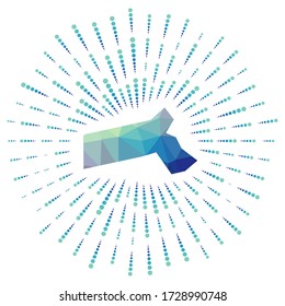 Shape of Massachusetts, polygonal sunburst. Map of the US state with colorful star rays. Massachusetts illustration in digital, technology, internet, network style. Vector illustration.