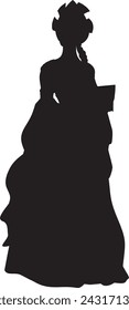 Shape of Mistress of the Copper Mountain with Malachite Box. Vector illustration of woman with a crown on her head in a green dress with long sleeves, corset and bracelets, who is holding jewelry box