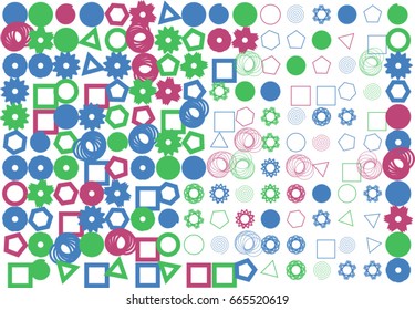 Shape of mixed, abstract background pattern. Style of mosaic or tile. Vector illustration graphic.