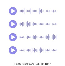 Form der mobilen Talkspur. Schallwellenlinien für die Sprachaufzeichnung. Audionachricht mit Schallwellen und Abspielsymbol. Podcast-Diagramm in sozialen Medien. Lautstärkeregler mit Spektralgeräusch, Taste. Vektorgrafik