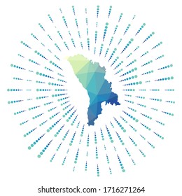Forma de Moldavia, arrebato poligonal. Mapa del país con coloridos rayos de estrellas. Ilustración de Moldavia en digital, tecnología, internet, estilo de red. Ilustración vectorial.