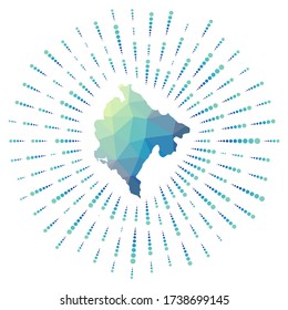 Forma de Montenegro, arrebato poligonal. Mapa del país con coloridos rayos de estrellas. Ilustración de Montenegro en digital, tecnología, internet, estilo de red. Ilustración vectorial.