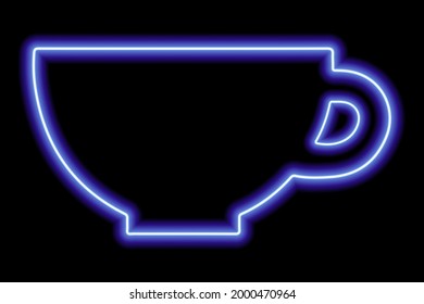 La forma de la taza, el contorno azul neón sobre un fondo negro. Ilustración del vector