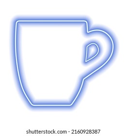 The shape of the mug, the neon blue contour isolated on white