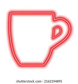 The shape of the mug, the neon red contour isolated on white. Vector illustration