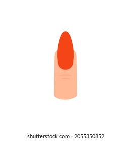 Shape nail finger, red polish for nails, icon isolated on white background. Cartoon flat design. Vector illustration.