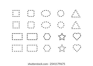 Shape objects with dotted line, rectangle, triangle, oval, square, star and hexagon vector collection.