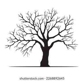 Forma de árbol negro antiguo con hojas. Ilustración del contorno del vector. Planta en el jardín.