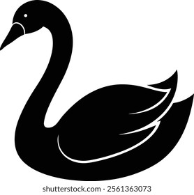 Shape and Outline: The image depicts the simple silhouette of a swan. The shape is clearly recognizable as a swan, with the distinct long, curved neck and broad, sweeping wings.