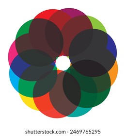 Shape with overlapping circles motif. Geometric intersecting circles, rings abstract icon. Discrete maths glyph color icon. Overlapping circles. Intersection. Venn diagram. 7891