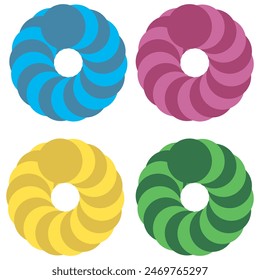Form mit überlappenden Kreisen Motiv. Geometrische Schnittkreise, Ringe abstraktes Symbol. Farbsymbol für diskrete mathematische Glyphen. Überschneidende Kreise. Schnittpunkt. Venn-Diagramm. 7 891