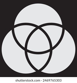 Forma con motivo de círculos superpuestos. Círculos geométricos de intersección, anillos icono abstracto. Icono de color de glifo matemático discreto. Círculos superpuestos. Intersección. Diagrama de Venn. 7891