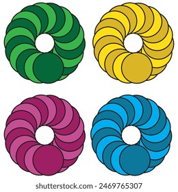 Shape with overlapping circles motif. Geometric intersecting circles, rings abstract icon. Discrete maths glyph color icon. Overlapping circles. Intersection. Venn diagram. 7891