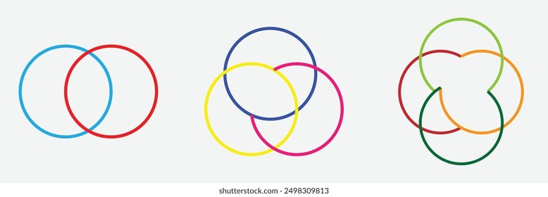 Form mit überlappenden Kreisen Motiv. Geometrische Kreise schneiden, Ringe abstraktes Symbol. Vektorsymbol-Logo-Designgrafik. Einzeln auf grauem Hintergrund. EPS-Datei 6.