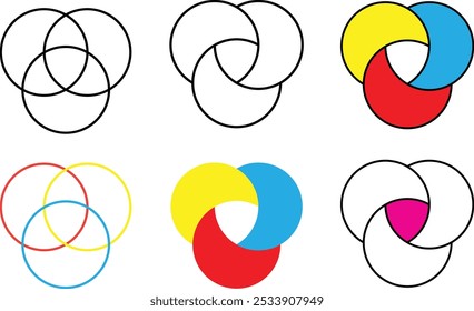 Shape with overlapping. Geometric intersecting circles, rings abstract icon.