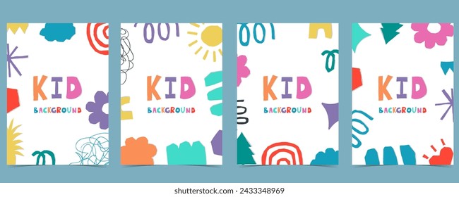 shape paper cut out background with colorful.illustration vector for a4 vertical kid design