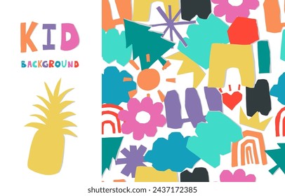 shape paper cut out background with colorful.illustration vector for horizontal kid design