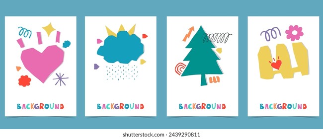 shape paper cut out background with colorful.illustration vector for a4 vertical kid design